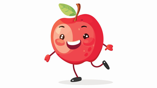 Cartoon cute red apple walking Flat vector 