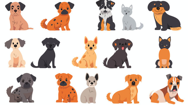 Cartoon dogs collection Flat vector isolated on white