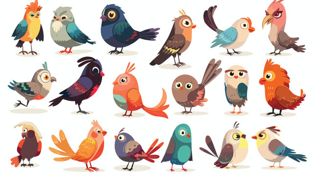 Cartoon happy birds collection set Flat vector isolated