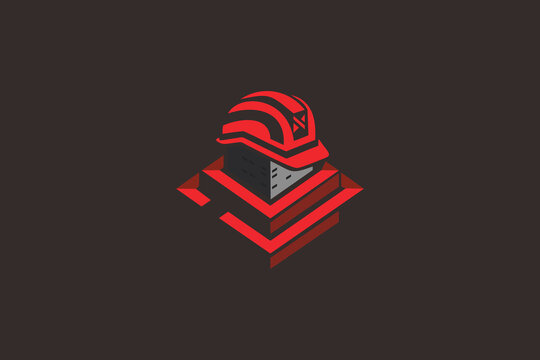 Fortified Protection: Stylized Helmet and Scaffolding Construction Logo