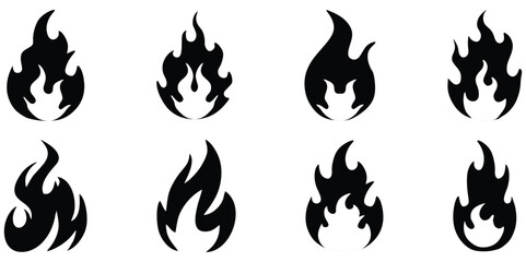 Fire flame icon set. Collection of hot flaming element. Idea of energy and power. Isolated vector illustration in flat style - obrazy, fototapety, plakaty