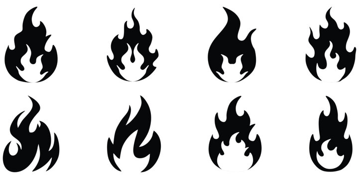 Fire flame icon set. Collection of hot flaming element. Idea of energy and power. Isolated vector illustration in flat style