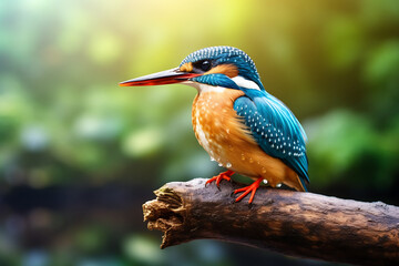 Beautiful male common kingfisher (Alcedo atthis) sitting on a branch