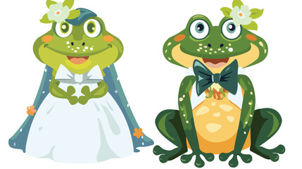 Bride and Groom Frogs Cartoon Characters flat vector isolated