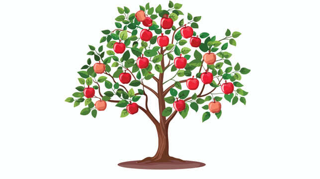 Cartoon apple tree isolated on white background flat vector