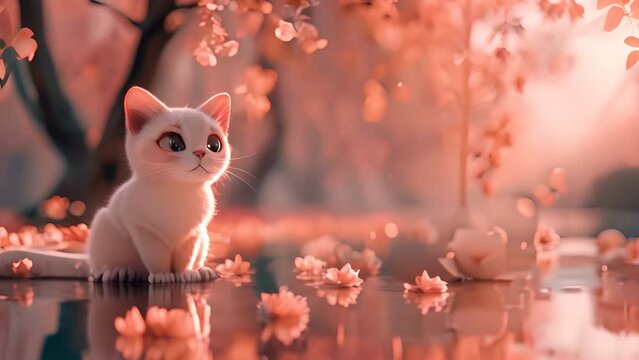 an adorable schrimp for my white cat, Cherry blossoms,generative ai
