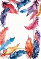 Colorful feathers. Watercolor bird feather from wing isolated.