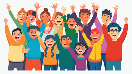 Cartoon Crowd of People Cheering flat vector