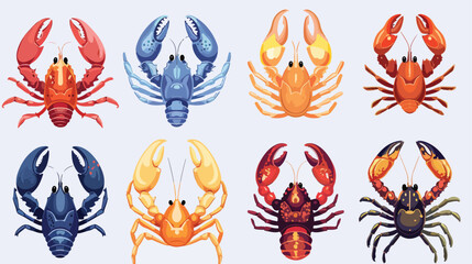 Cartoon crustacean collection set flat vector