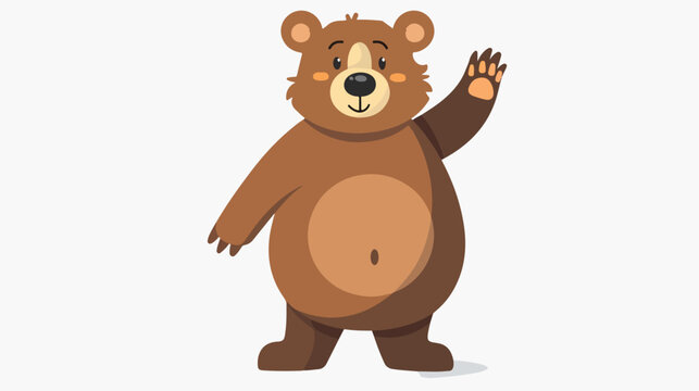 Cartoon Cute brown bear waving hand flat vector isolated