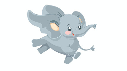 Cartoon elephant flying with his ear flat vector isolated