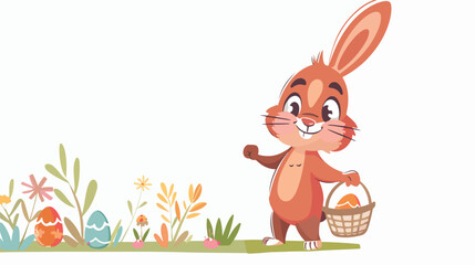 Obraz na płótnie Canvas Cartoon Easter Bunny carrying basket of an Easter egg