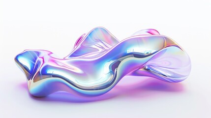 Iridescent Abstract Shape Floating on a White Background