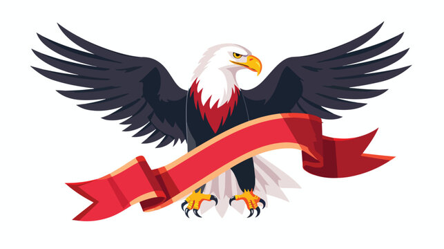 Cartoon eagle grip the blank ribbon flat vector