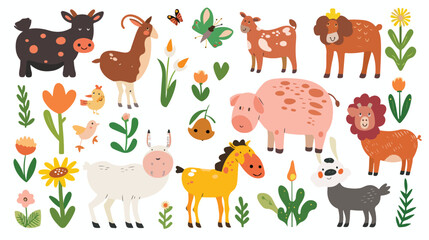 Obraz na płótnie Canvas Cartoon farm animals flat vector isolated on white background