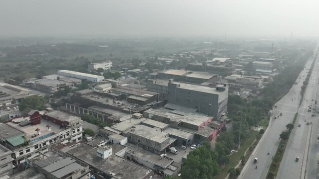 Drone shot of quaid e azam industrial estate kot lakhpat in lahore 