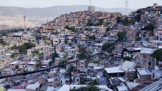 Medellin skyline from comuna 13 zoom out panoramic 