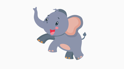 Cartoon happy baby elephant jumping flat vector isolated