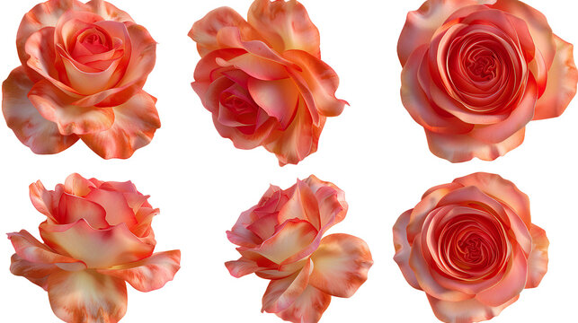 Double Delight Rose Digital Art in 3D Isolated on Transparent Background - Top View of Blooming Pink and Red Hybrid Tea Roses for Romantic Floral Designs