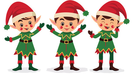 Cartoon happy christmas elf flat vector isolated on white