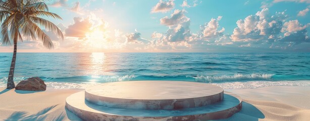 Serene Beachfront Podium for Idyllic Display and Relaxation.