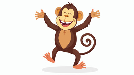 Cartoon happy monkey dancing flat vector isolated on white