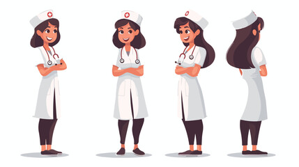 Cartoon happy nurse in white uniform flat vector 