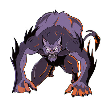 An illustration of a creeping catman with white eyes