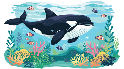 Obraz na płótnie Canvas Cartoon underwater scene with swimming coral reef fish