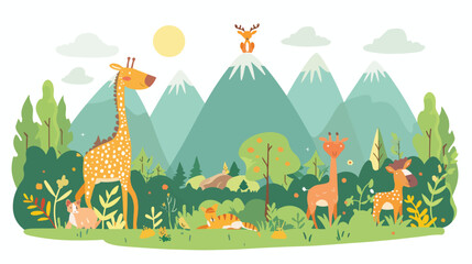 Cartoon wild animals with nature landscape background