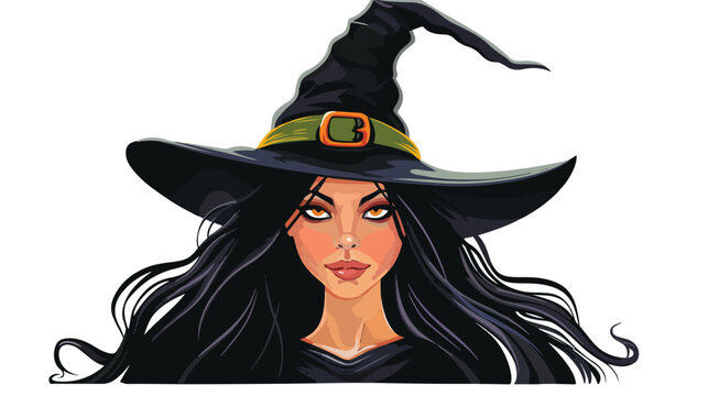 Cartoon witch head isolated on white background flat vector