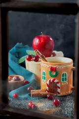 Apple cinnamon coffee steaming drink cranberries apples hot drink