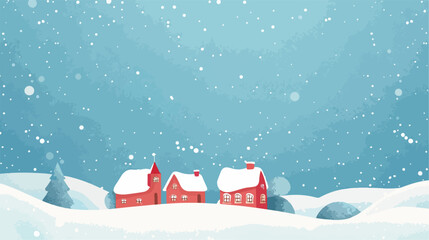 Christmas on snow white with sky background flat vector