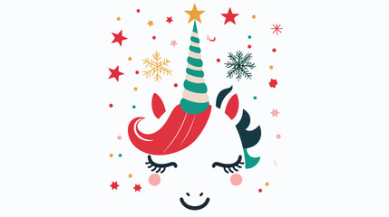 Christmas unicorn face vector cartoon illustration 