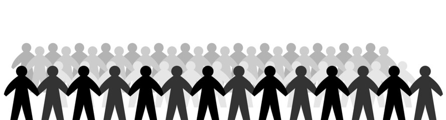 Paper people rainbow team in chain. Flat design isometric vector concept for teamwork, mutual aid and diversity. Vector Ilustration.Hands holding paper people.