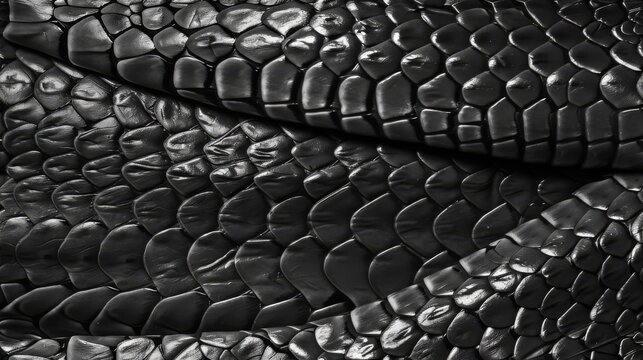 Seamless pattern of close-up of black snake scales, detailed and textured.