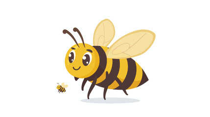 Cute bee cartoon flat vector isolated on white background