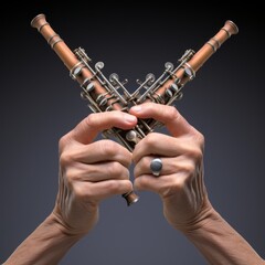 Illustrate the delicate balance of the clarinet players hand positioning and technique