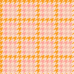Tweed plaid pattern in orange, beige, pink. Seamless background textured houndstooth tartan check  print for dress, jacket, trousers, scarf, other modern spring autumn winter fashion fabric  