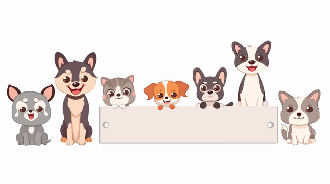Cute cartoon pets collection with blank board sign