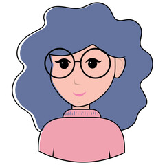 Cartoon - woman with glasses and violet hair - vector CMYK