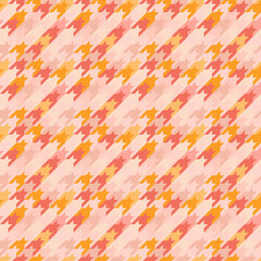 Tweed plaid pattern in orange, beige, pink. Seamless background textured houndstooth tartan check  print for dress, jacket, trousers, scarf, other modern spring autumn winter fashion fabric  