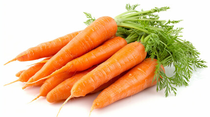 Carrot vegetable with leaves isolated on white background cutout, Fresh Carrot isolated on white background, Macro Photo spring food vegetable carrot. Texture background of fresh large orange carrots.