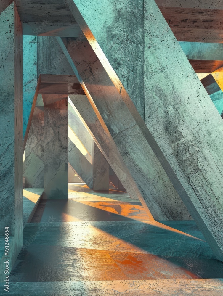 Poster abstract intersecting geometries in overlapping layers contemporary art abstractism perspective desi