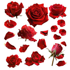 Beautiful red rose flower arrangement design isolated on a Transparent Background. Generative AI