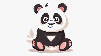 Cute little Cartoon panda sitting isolated on white background
