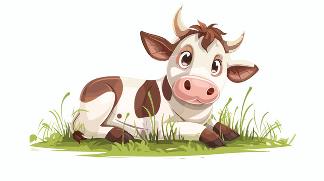 Cute little Cartoon cow cartoon on white background fl