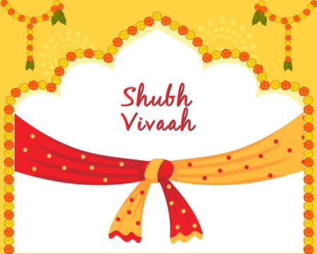 indian hindu couple wedding knot in shubh vivaah creative garland docoration for poster, banner design