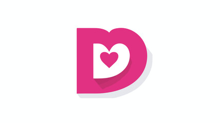 D brand name with pink heart icon. flat vector