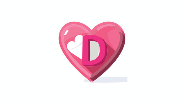 D brand name with pink heart icon. flat vector
